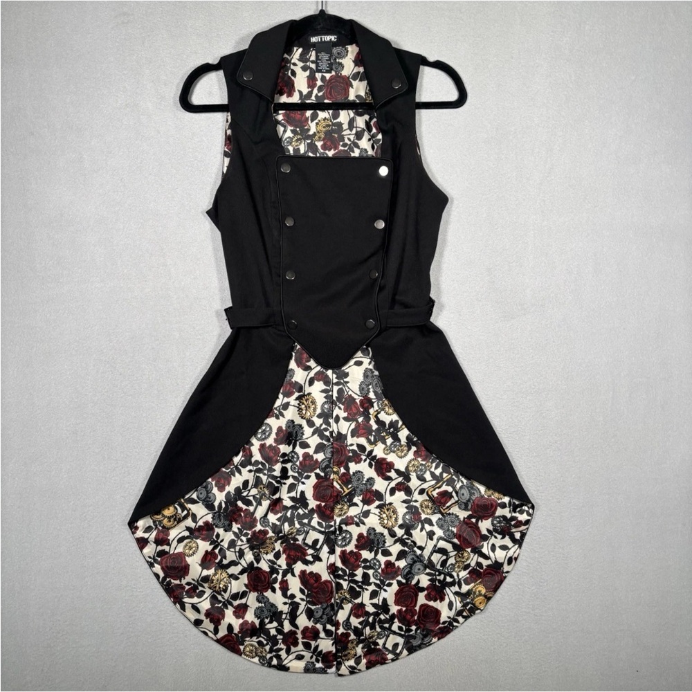 Hot Topic Snap-Front Split-Back Long Vest Women’s XS Black Steampunk Goth Punk - Picture 2 of 11